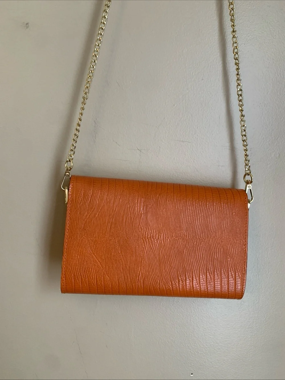 Viola Castellani Italy Leather Snakeskin Orange Crossbody Handbag Purse Bag